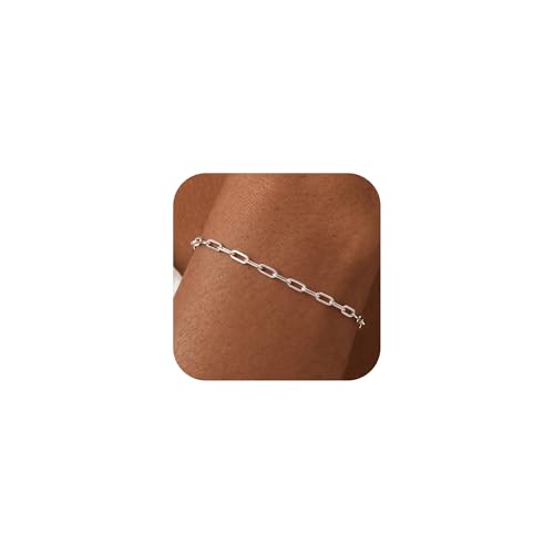 BLThing 925 Sterling Silver Bracelets for Women, 3mm Sterling Silver Paperclip Chain Bracelet Smooth & Sturdy Chain Bracelets for Women 7 Inch