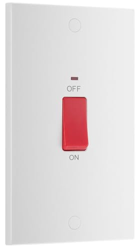 BG Electrical Large Cooker Control Switch Unit with LED Power Indicator, Double Plate, Double Pole, Square Edge, Nexus 900 Series, White Moulded, 45A, 972