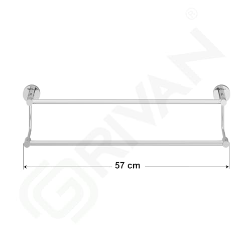 Image of GRIVAN Stainless Steel 2-Step Towel Rod for Bathroom | Wall Mounted Double Bar Towel Rack Rail | Bathroom Cloth Hanger Stand (Silver Chrome, 24 inch)