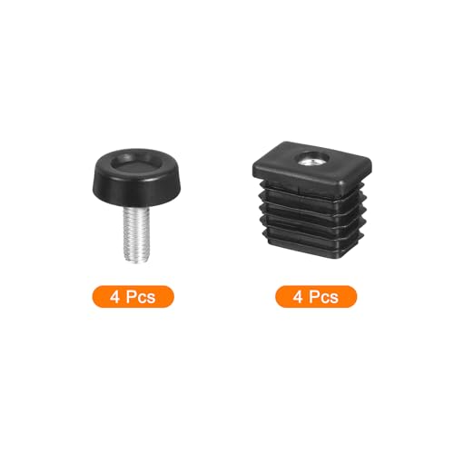 Image of uxcell 4 Set Leveling Feet, 20x30mm Plastic Adjustable Furniture Leg Leveling Rectangle Tube Insert Screw-in Glide Levelers Fit Hole 20mm for Table Chair Furniture, Black
