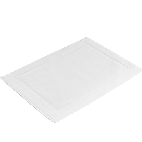 Vision Linens 100% Cotton White Bath Mat with Elegant Picture Frame Border Design, Hotel Quality, Luxurious, Stylish, Soft & Absorbent, Machine Washable, 650gsm, 50 x 75cm