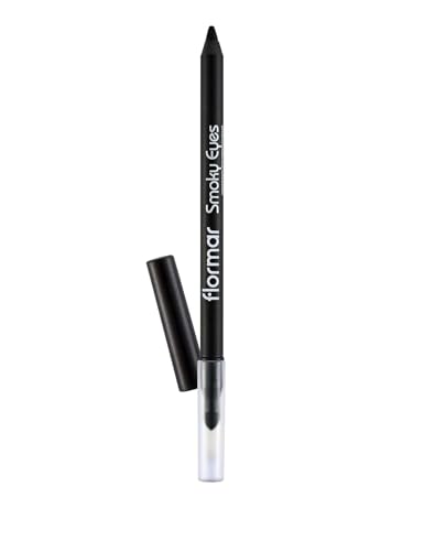 Flormar Smoky Eyes Waterproof Eyeliner 001 Carbon Black, Kajalstift mit Schwamm-Applikator, mattes Finish, hochpigmentiert, wasserfest & wischfest, mit Baumwollsamenöl, für Smokey Eyes, 1,14 g