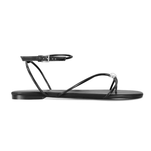 Image of Strappy Flat Sandals for Women Comfortable Open Round Toe Sandals Dressy Beach Thong Flip Flop Slides