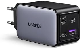 UGREEN Nexode 65W Cargador 3 USB C y 1 A, Adaptador de Corriente GaNInfinity Type C Compatible con iPhone 17 Pro MAX Air/16 15 14, Galaxy S25 Ultra Plus Pixel iPad MacBook