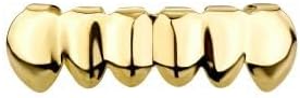 18K Gold Plated Gold Finish 8 Top Teeth 6 Bottom Tooth Hip Hop Teeth Grillz + 2 Molding Bars for Men and Women