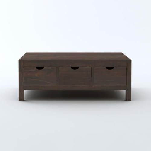 Image of MAMTA DECORATION Solid Sheesham Wood Coffee Table for Living Room | Wooden Center Table with 3 Drawers Storage for Home, Hall & Lounge | Modern Tea Table | Rectangular Coffee Table | Walnut Finish
