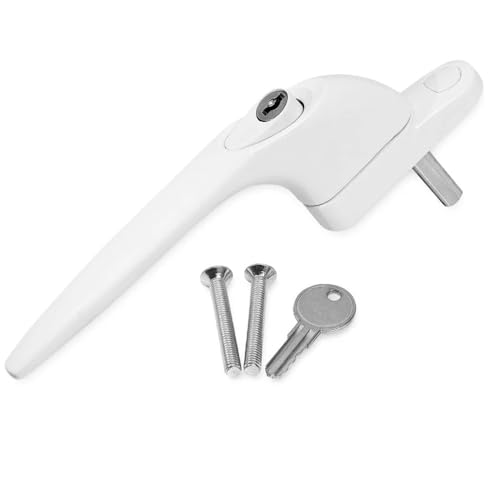 Poignée de fenêtre universelle en uPVC avec verrouillage en ligne - Double vitrage - 40 mm (blanc, axe 40 mm)