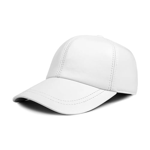 AYJYZHIAG Casquettes de Baseball en Cuir véritable for Hommes et Femmes, Blanc/Rouge, Simple, décontracté, Chapeau à dôme, 55-58 cm, Ajustable, Chapeau de Hockey(Black)