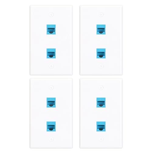 Ethernet Wall Plate 2 Port with RJ45 Keystone Coupler Female to Female,Blue RJ45 Keystone Wall Plate,Perfect for Home and Office Networking Easy Installation Solution(4 Pack)