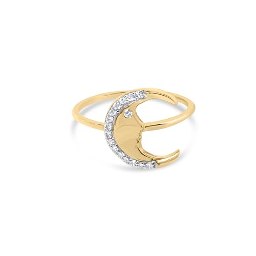 Haus of Brilliance 10K Yellow Gold 1/10 Cttw Diamond Crescent Moon Ring (I-J Color, I1-I2 Clarity) - Ring Size 6