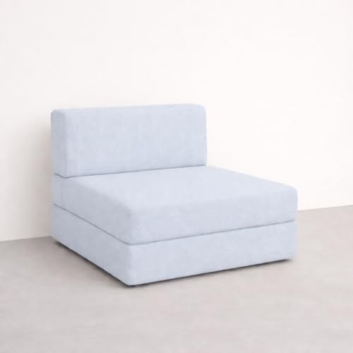 Image of PUM PUM Foldable Sofa Cum Bed | EPE Foam 2 Seater Floor Sofa | Premium Jute Fabric | Space-Saving Furniture for Living Room & Bedroom|36 Inch Width,Sky Blue