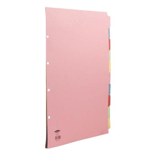 Concord Subject Dividers 10-Part Multipunched 160gsm Portrait A3 Assorted Ref 70299/J2 + Free finchley Refill Pen (4)