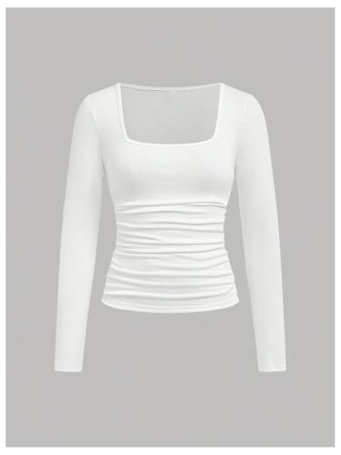 COZYEASE Girl's 4 Pack T Shirt Set Ruched Square Neck Tee Long Sleeve Slim Fit Casual Basic Tops4