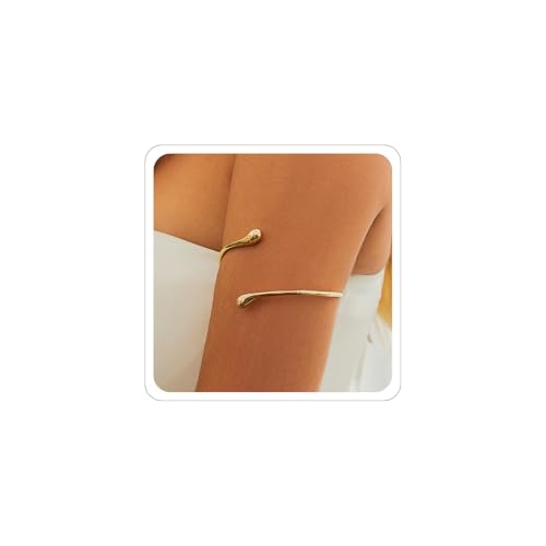 Women's 18k Gold Plated Arm Cuff Bracelet - Minimalist Silver Upper Arm Cuff for Cool