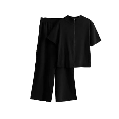 Women's Loose Knit Set Zipper Short Sleeve T Shirt with