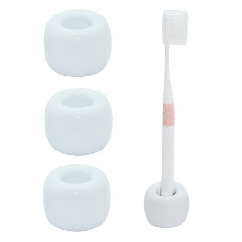 YEMCHI 3 Pack White Ceramic Toothbrush Holders, Small Toothbrush Holders for Bathroom Vanity Countertops, Mini Ceramic Desk Pen Holder Stand (3 White Round)