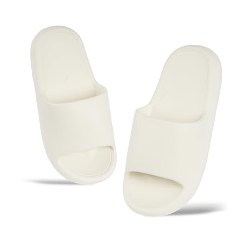 H HANSEL HOME Chanclas para Mujer Cómodas y Antideslizantes - Zapatillas de Estar Por Casa de Suela Gruesa, Sandalias Pantuflas on Cloud para Verano, Playa, Piscina y Baño - Blanco, 40/41