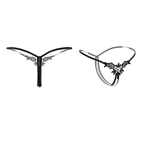 Nightaste Black Lingerie Thongs For Women, 6-Pack Sexy Assorted Floral Lace Bow-Knot T-String Panties (M, Style2) #TOP4