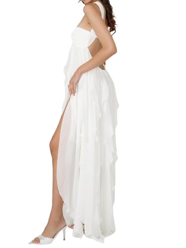 Image of Women Y2k Backless Long Dress Halter Tie Neck Maxi Dress Flowy Beach Sundress Summer Streetwear