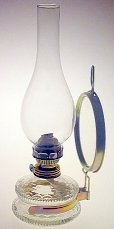 Lampada ad olio forma antica Lampada ad olio forma antica piena di lampada a petroleo soffiato con la bocca decorativa vetro trasparente de decorato con supporto stoppino color oro con uno specchio in supporto d\'ottone altezza circa 32,5 cm , Oberstdorfer Glashütte