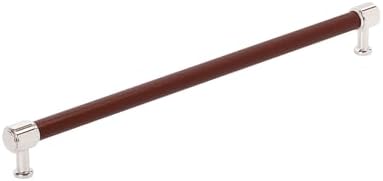 Signature Hardware 954067-18 Lazzara 18 Inch Center to Center Brown Leather Appliance Pull - Polished Nickel