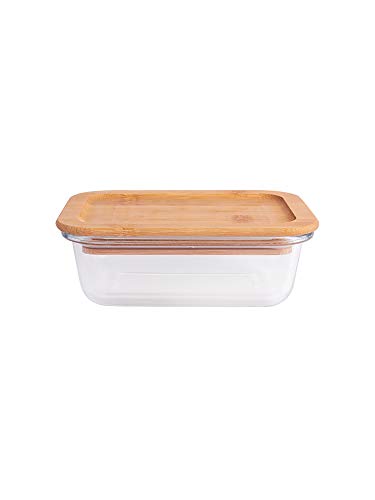Image of Goodhomes Rectangular Glass Food Storage Containers with Air Tight Wooden Lid Set of 3-360ml, 580ml, 900ml