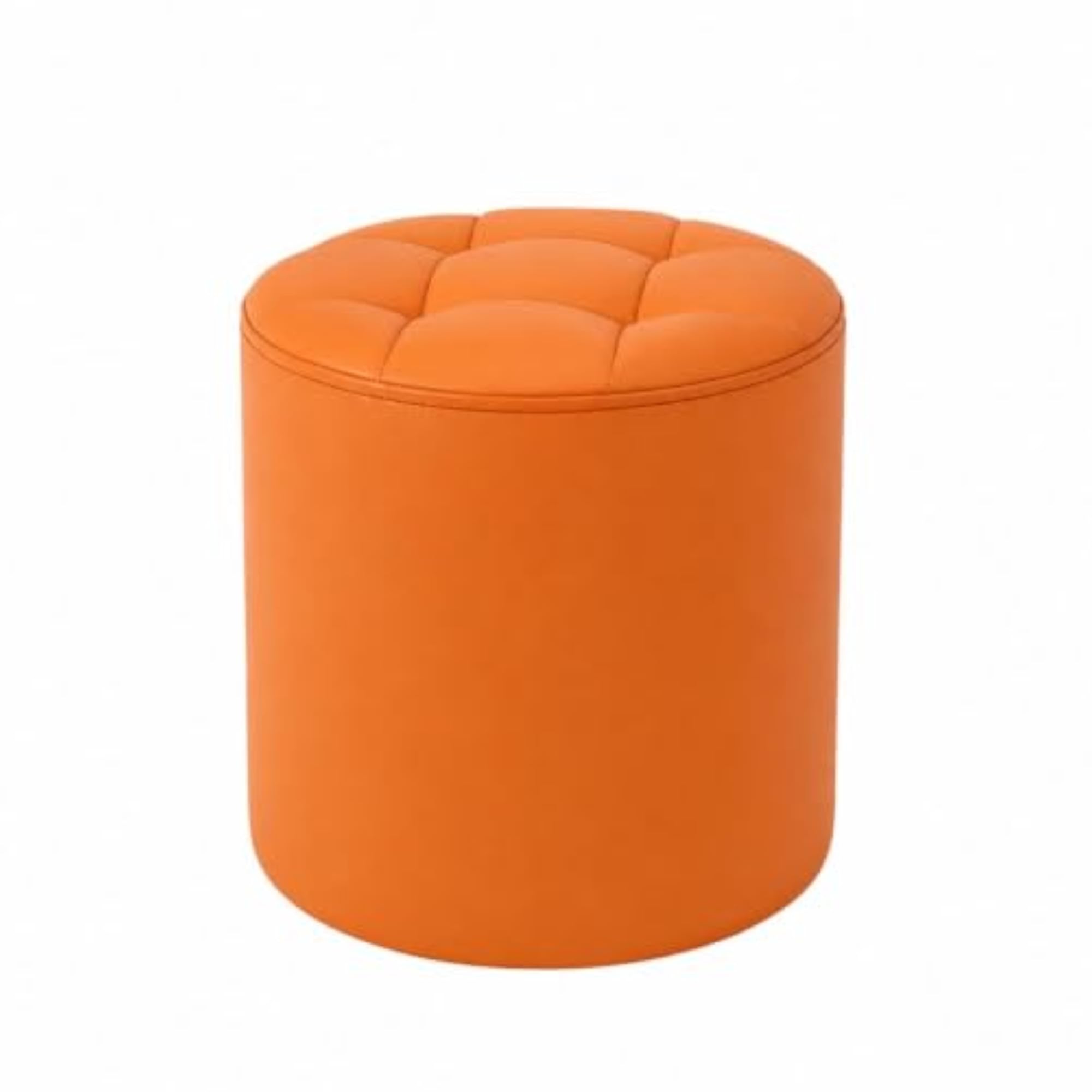 Round Tufted Ottoman Stool in Padded Leather-Like Material, 30CM Orange