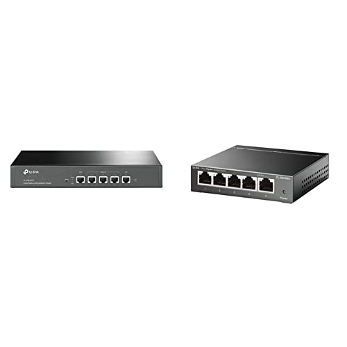 TP-Link Load Balance Broadband Business Router (TL-R480T+) & TL-SG105S, 5 Port Gigabit Ethernet Network Switch, Desktop and Wall-Mounting, Sturdy Metal, Fanless, Plug and Play, Energy-Saving