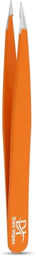 Precise Facial Hair Removal Tweezers Flat Tip Professional Plucking Eyebrow Ingrown Hair Splinter Blackhead and Tick Removal Tweezers for Men & Women | Multi Colour (Orange Pointed Tip)