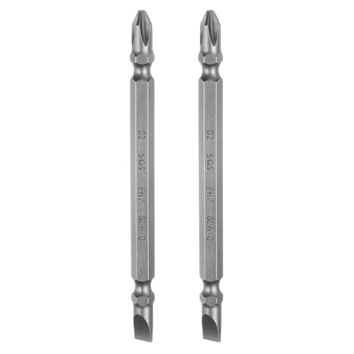 sourcing map 2pcs Magnetic Double Ended Screwdriver Bit 6mm PH2/SL6 4" Length 1/4" Hex Shank S2 Steel Phillips Cross Slotted Flat Screw Driver Bit