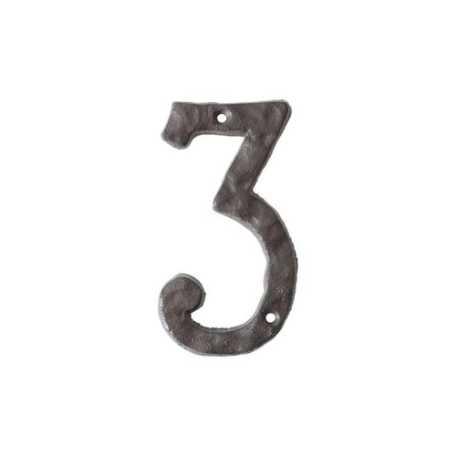 Números de casa, 14 cm, robustos, rústicos, hierro fundido, metal, dirección de casa, aspecto martillado (3)
