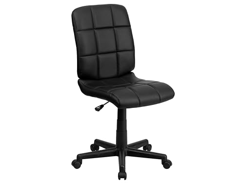 Flash Furniture Clayton Mid-Back Tufted Vinyl Upholstered Swivel Desk Chair with Padded Seat, Modern Adjustable Height Padded Office Chair, Black