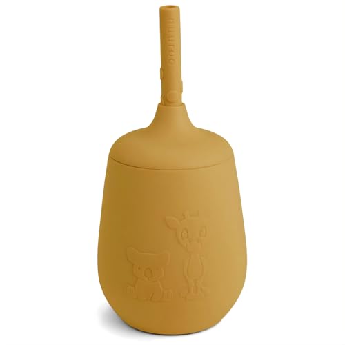 NUUROO Silicone Cup with Straw – 230 ml LFGB Food-Grade Silicone Toddler Cup with Removable Lid & Spout, Dishwasher & Microwave Safe, Designed in Denmark (Dusty Yellow)