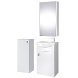 Planetmöbel Juego de baño Completo de Armario bajo de 40 cm, con Lavabo, Armario con Espejo y 1 Armario Midi en Blanco, Juego Completo para baño de 4 Piezas