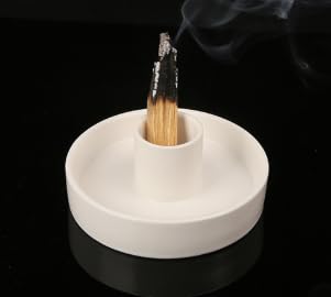 Guyode Quemador de Incienso para Palo Santo, Porta Incienso de Cerámica, Soporte Incienso de Madera ahumada, Meditación Yoga Quemadores de Madera Soporte con cenicero Moderno (Blanco)