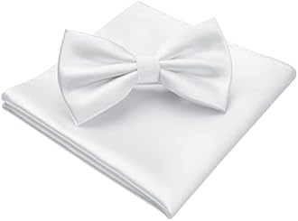 HISDERN Men's Solid Color Pre-tied Bow Tie Adjustable Tuxedo Two Layer Bow Tie and Pocket Square Set with Gift Box