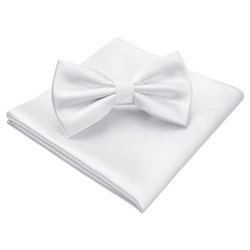 HISDERN Men's Solid Color Pre-tied Bow Tie Adjustable Tuxedo Two Layer Bow Tie and Pocket Square Set with Gift Box