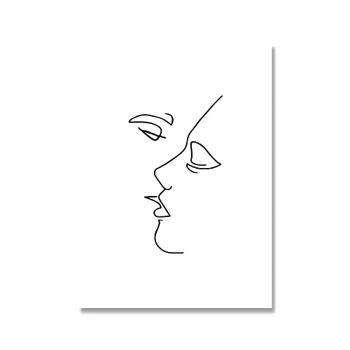 Impression toile couple baiser abstrait dessin au trait grand format sans cadre