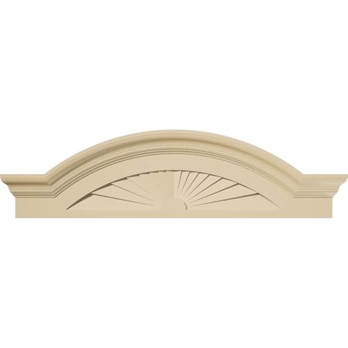 38"W x 10-1/2"H x 3"P Segment Arch W/Flankers Sunburst Signature Urethane Pediment, Primed Tan