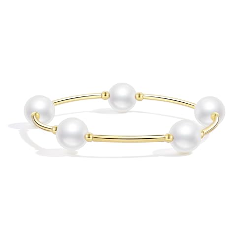 SKENUDY White Blessing Bracelets For Women 14k Gold Plated Handmade Elegant Crystal 12mm lucky Pearls Bracelet Wedding For Women Gift
