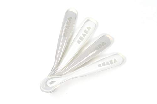 BEABA First Stage Baby Feeding Spoon Set, THE ORIGINAL Soft Tip Silicone Spoons for Babies, Gum Friendly BPA Lead Phthalate and Plastic Free, Great Gift Set (4 Pack), Cloud