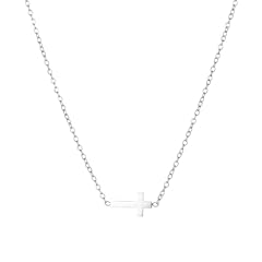 Tiny Horizontal Cross-White Gold