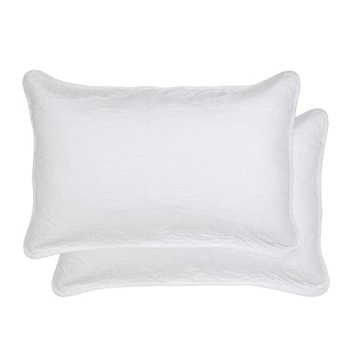 D DODOU Cotton Quilted Pillow Shams Queen Size Set of 2, Floral Decorative Pillow Covers, White...