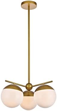 Elegant Lighting Living District Eclipse 3-Light Glass & Metal Pendant in Brass/Frosted White