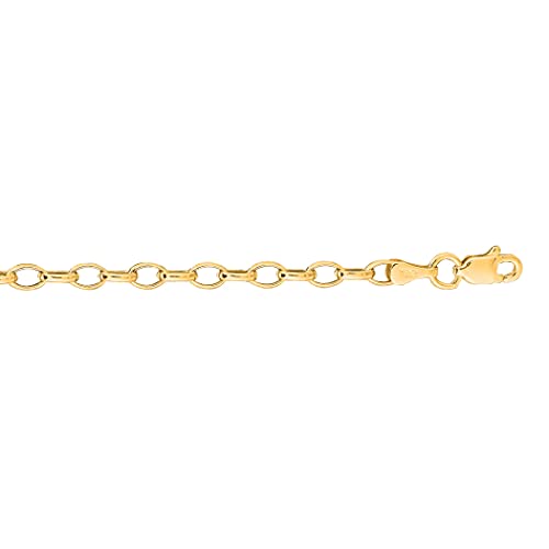 14K Yellow Gold 3.2Mm 7 Inch Oval Rolo Chain Bracelet - Layering Gold Bracelet - Stackable Bracelet - Real 14K Rolo Bracelet - Dainty Charm Bracelet #TOP2