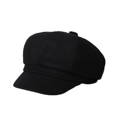 Béret femme hiver chaud pour vos balades urbaines : chapeau octogonal rétro noir 56-58cm