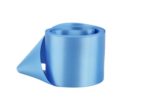 Image of Ribbon Bazaar Double Faced Satin - Premium Gloss Finish - 100% Polyester Ribbon for Gift Wrapping, Crafts, Scrapbooking, Hair Bow, Decorating & More - 4 inch Marigot Blue 25yd