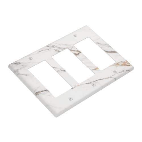 Decorative Outlet Covers Modern Grey Gold Marble Texure 3 Gang Outlet Cover Wall Plate Triple Rocker Light Switch Cover Plate Switch Plate Covers for Kitchen Bathroom Home Decor