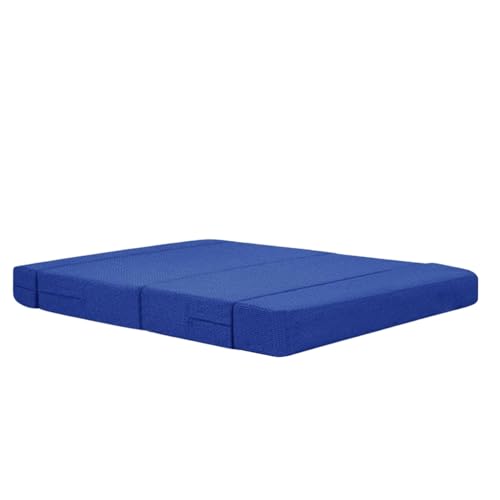 Image of Modern Jute Fabric Sofa Cum Bed with Cushion | 1-Seater Convertible Sleeper Sofa | Space Saving Folding Couch for Living Room, Bedroom & Guest Room-Blue