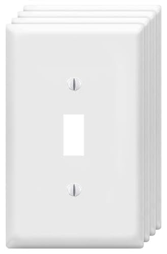 Image of ZEFTV Toggle Light Switch Wall Plates 1-Gang Switch Electrical Cover Plate Unbreakable Thermoplastic Faceplate, White (4 Pack)